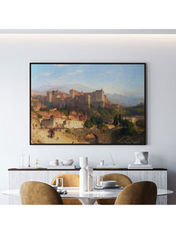 ARTCREST - The Hill of the Alhambra Famous Monument Art Painting Black Box Framed Canvas Wall Art