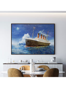 ARTCREST - Titanic and Iceberg Large Painting Black Box Framed Canvas Wall Art