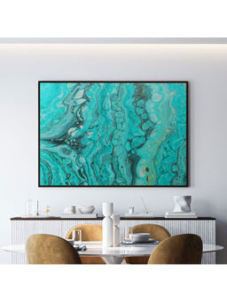ARTCREST - Turquoise Fluid Art Large Painting Black Box Framed Canvas Wall Art