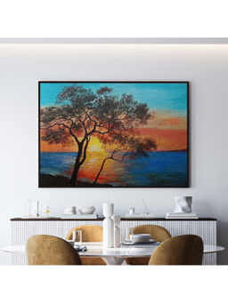 ARTCREST - Tree Near the Lake Large Painting Black Box Framed Canvas Wall Art