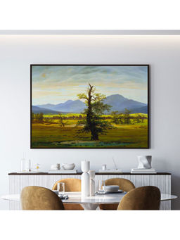 ARTCREST - Village Landscape in Morning Light Painting Black Box Framed Canvas Wall Art