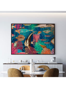 ARTCREST - Vintage Underwater Large Painting Black Box Framed Canvas Wall Art