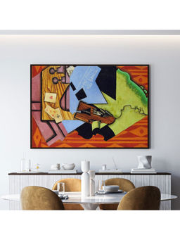 ARTCREST - Violin and Playing Cards on a Table Large Painting Black Box Framed Canvas Wall Art