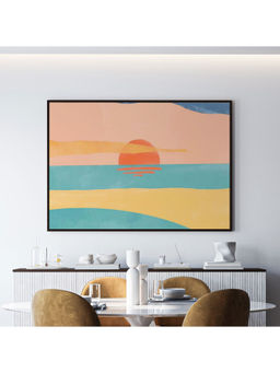ARTCREST - Watercolor Sunset Large Painting Black Box Framed Canvas Wall Art