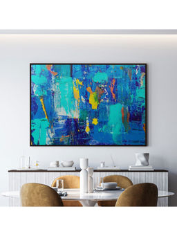 ARTCREST - Winter Blue Abstract Large Painting Black Box Framed Canvas Wall Art