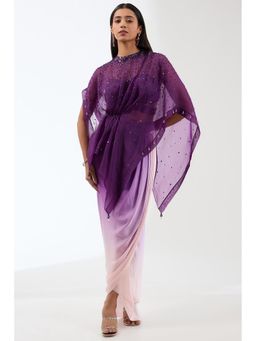 Anjali Kanwar - Purple Ombre Cape with Bustier and Skirt (Set of 3)