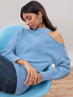 Twenty Dresses by Nykaa Fashion - Bare With Me Blue Sweater