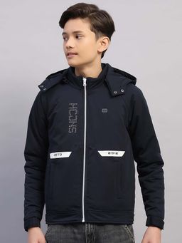 Monte Carlo - Navy Blue Polyester Blend Regular Jacket