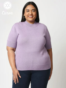 Twenty Dresses by Nykaa Fashion - Curve Lavender Solid Crew Neck Sweater