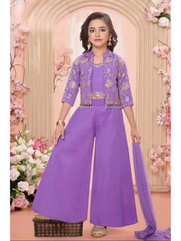 Lagorii - Purple Crop Top and Palazzo with Embroidered Jacket & Dupatta