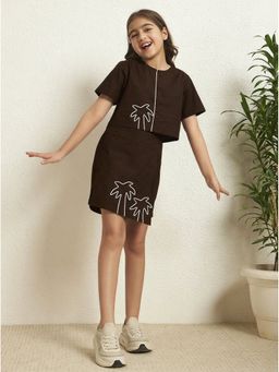 Bugandbees - Brown Cotton Poplin Solid Round Neck Co-Ord Set
