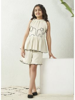 Bugandbees - Off White Halter Neck Top with Shorts