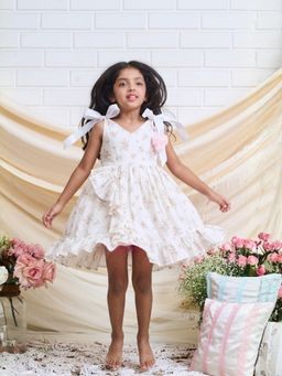 Pink Cow - White Cotton Dress Floral Print Summer Dress