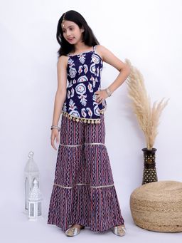 Titrit - Blue Cotton Sleeveless Printed Kurti and Sharara