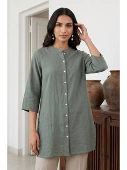 Aurelia - Women's Green Solid Rayon Blend Straight Tunic