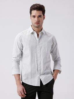 Crocodile - Grey Rib Textured Striped Cotton Shirt