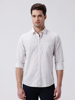 Crocodile - Men Grey Rib Textured Striped Cotton Shirt