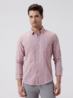 Crocodile - Men Pink Rib Textured Cotton Shirt