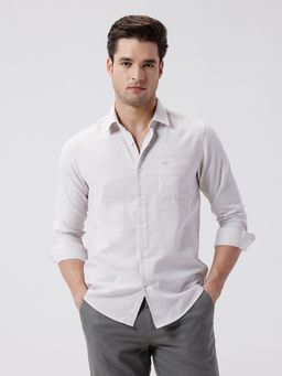 Crocodile - Men'S Grey Rib Textured Striped Cotton Shirt