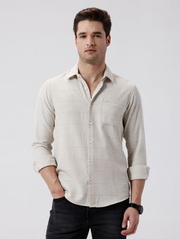 Crocodile - Grey Men Rib Textured Striped Cotton Shirt
