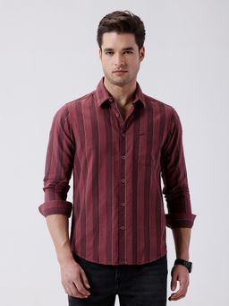 Crocodile - Men'S Maroon Rib Textured Cotton Shirt