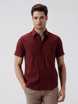 Crocodile - Maroon Rib Textured Cotton Shirt