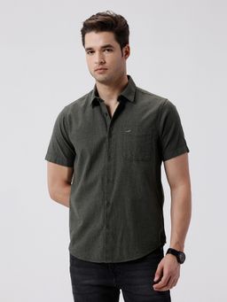 Crocodile - Olive Rib Textured Cotton Shirt