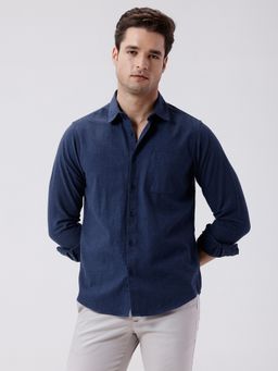 Crocodile - Navy Blue Rib Textured Cotton Shirt