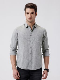 Crocodile - Grey Rib Textured Sold Cotton Shirt