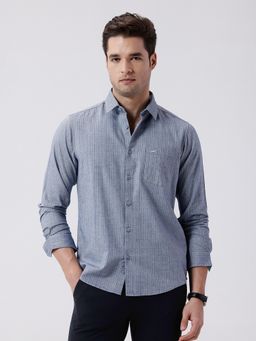 Crocodile - Blue Rib Textured Cotton Shirt