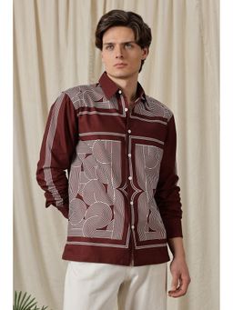 Eszett - Abstract Geometric Maroon Printed Shirt
