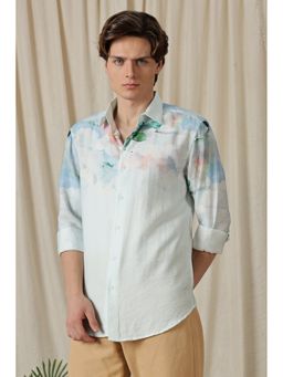 Eszett - Floral Ombre Blue Textured Fabric Shirt