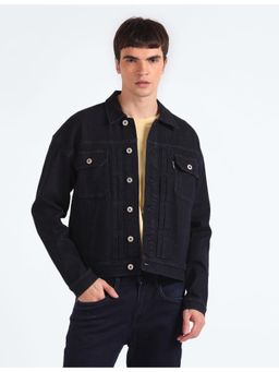 Flying Machine - Men Blue Cotton Solid Denim Jacket