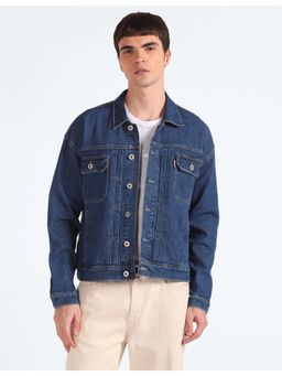 Flying Machine - Men Blue Cotton Solid Denim Jacket