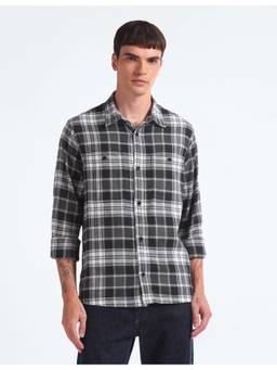 Flying Machine - Men Grey Cotton Checks Shackets