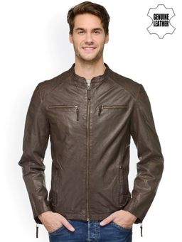 Teakwood - Men Brown Solid Leather Jacket