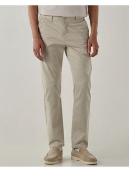 Reid & Taylor - Men Regular Beige Solid Chinos