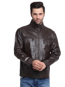 Teakwood - Men Brown Solid Leather Jacket