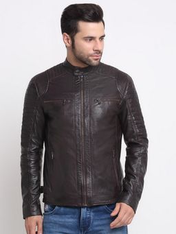 Teakwood - Men Brown Solid Leather Jacket