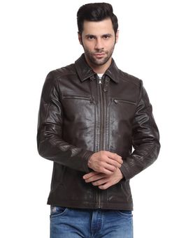 Teakwood - Men Brown Solid Leather Jacket