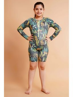 Keepfit - Kids Girls Printed Long Sleeve Swimsuit with Zipper for Kids