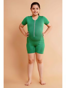 Keepfit - Kids Girls Ribbed Swimsuit with Front Half Zipper