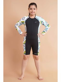 Keepfit - Kids Girls Colorblock Full Sleeves Swimsuit with front half Zipper
