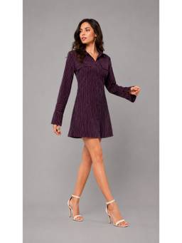 Twenty Dresses by Nykaa Fashion - Deep Purple Striped Cotton Shirt Dress