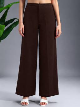 Twenty Dresses by Nykaa Fashion - Women'S High-Waisted Wide-Leg Brown Trouser