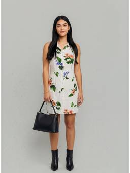Twenty Dresses by Nykaa Fashion - Women Floral Print Sleeveless Shirt White Dress