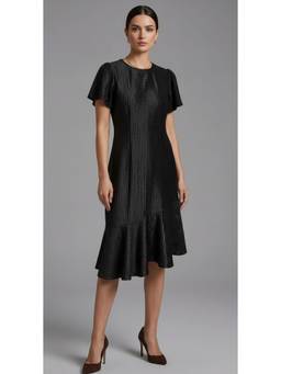 Twenty Dresses by Nykaa Fashion - Pleated Flare Hem A-Line Black Dress