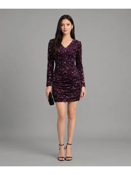Twenty Dresses by Nykaa Fashion - Sequin Ruched Bodycon Mini Maroon Dress