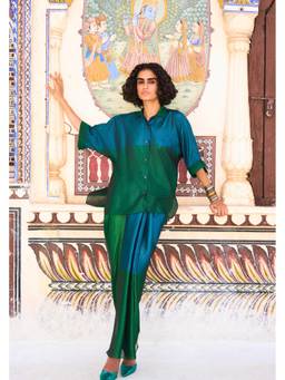 dash and dot - Teal Colour Blocking Benares Tissue Skirt