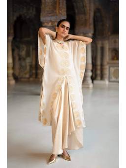 dash and dot - Beige Brocade Draped Skirt